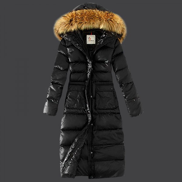 Moncler lungo Giù cappotto Nero Presa M1107